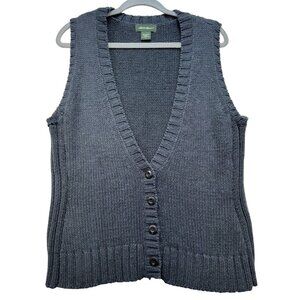 Eddie Bauer Womens Sleeveless Knit Button Front Vest Large Gray Cozy